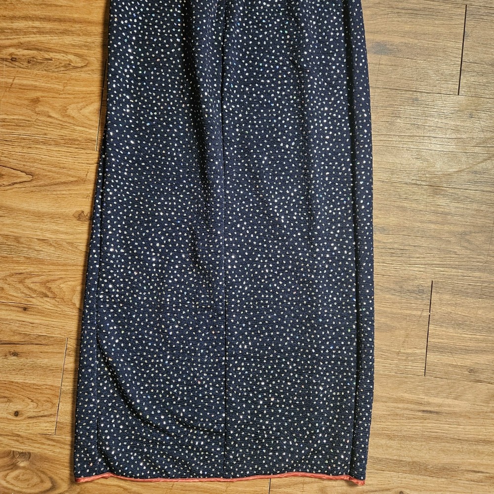 VTG LA Glo Rhinestones Embellished Glitter Maxi Dress Contrast Trim High Slit 30 - Picture 7 of 10
